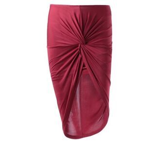 Burgundy Knotted Wrap Midi Skirt